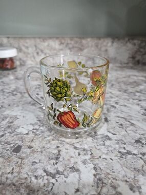 Vintage Spice of Life Clear Glass Mugs Arcoroc France 8 Oz  EUC Cottagecore